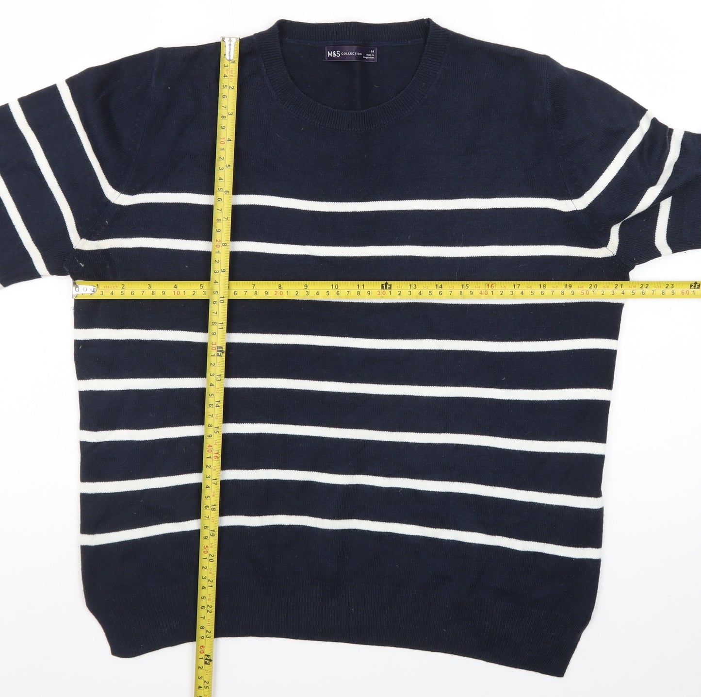 Marks and Spencer Women's Blue Striped Crew Neck Long Sleeve Jumper Size 14