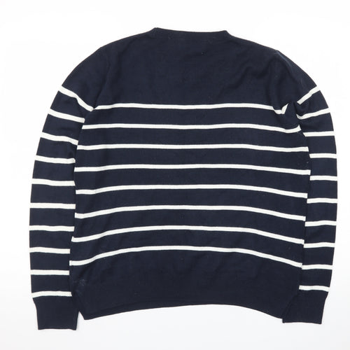 Marks and Spencer Women's Blue Striped Crew Neck Long Sleeve Jumper Size 14