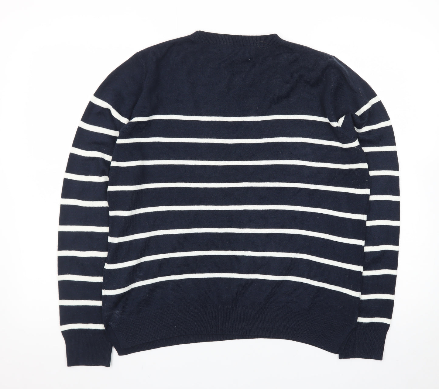 Marks and Spencer Women's Blue Striped Crew Neck Long Sleeve Jumper Size 14