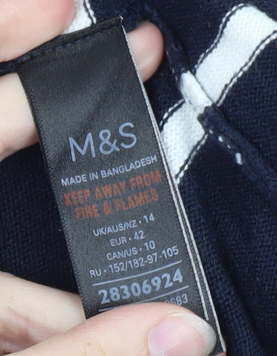Marks and Spencer Women's Blue Striped Crew Neck Long Sleeve Jumper Size 14