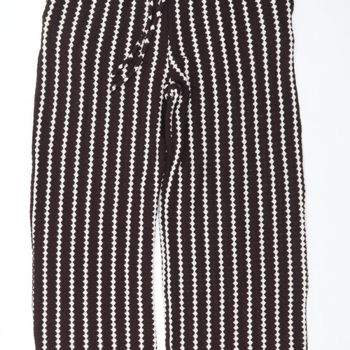 F&F Women’s Black White Striped Knit Wide-Leg Trousers Size 16