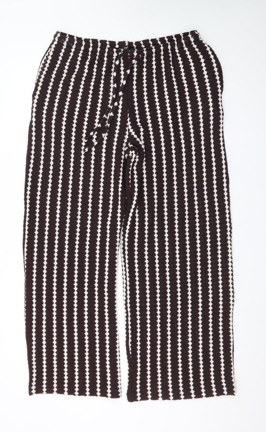F&F Women’s Black White Striped Knit Wide-Leg Trousers Size 16