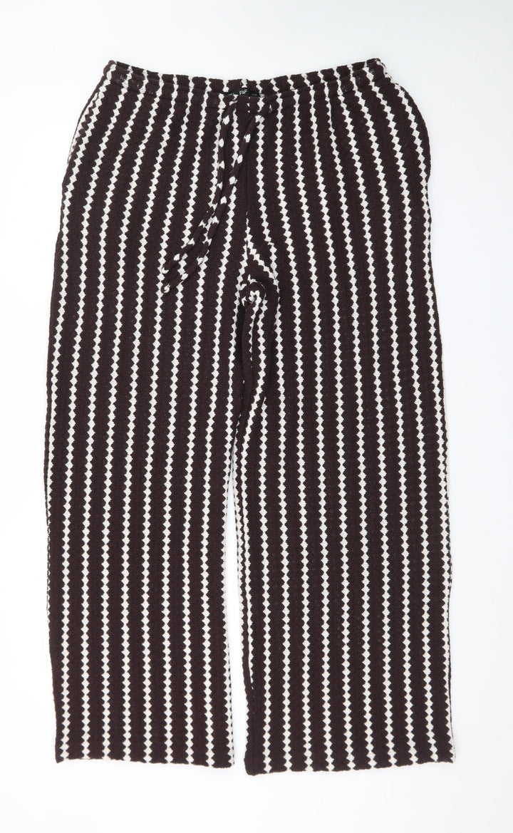 F&F Women’s Black White Striped Knit Wide-Leg Trousers Size 16