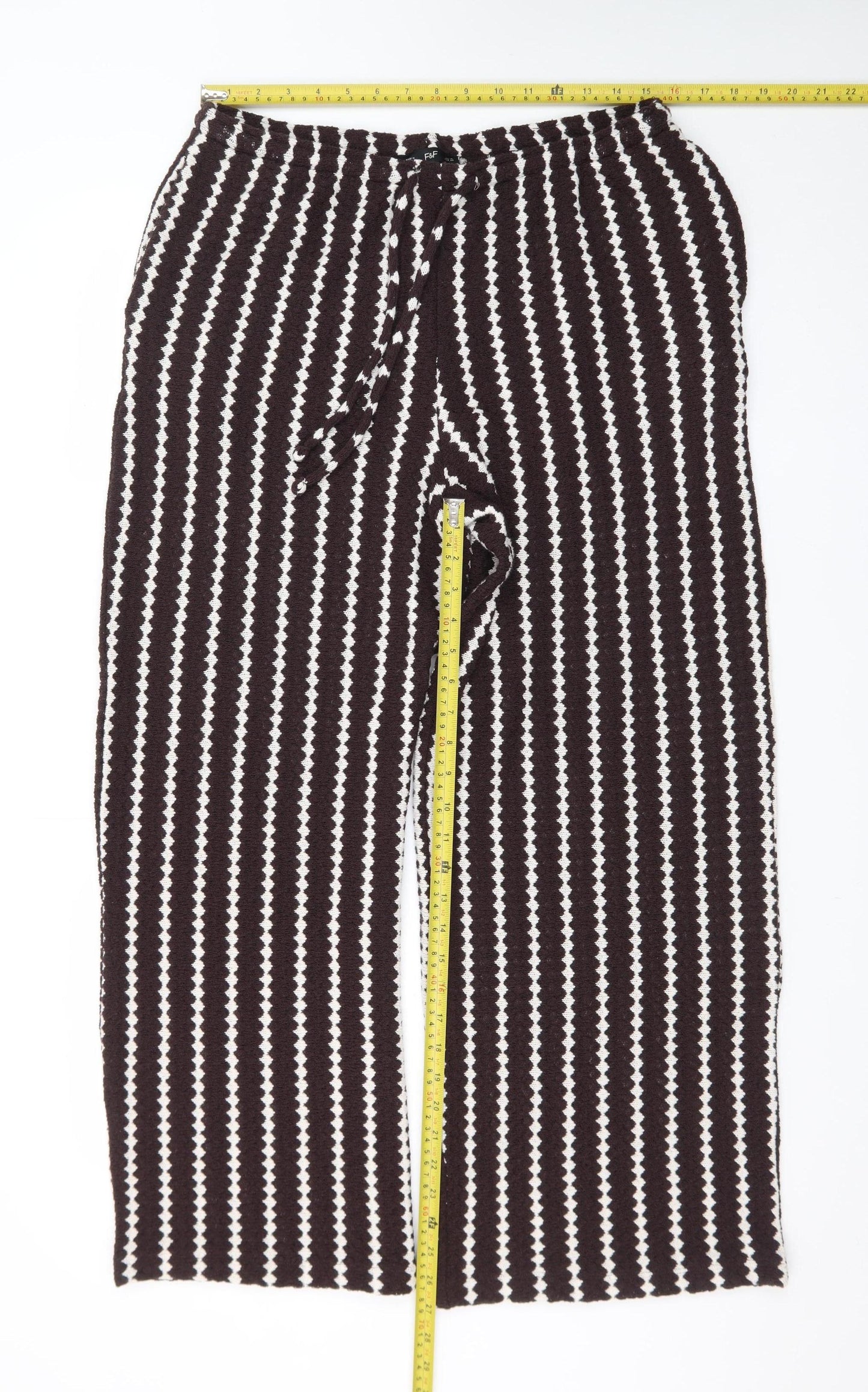 F&F Women’s Black White Striped Knit Wide-Leg Trousers Size 16