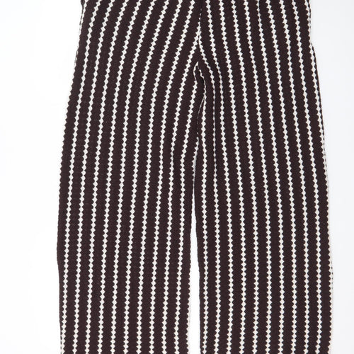 F&F Women’s Black White Striped Knit Wide-Leg Trousers Size 16