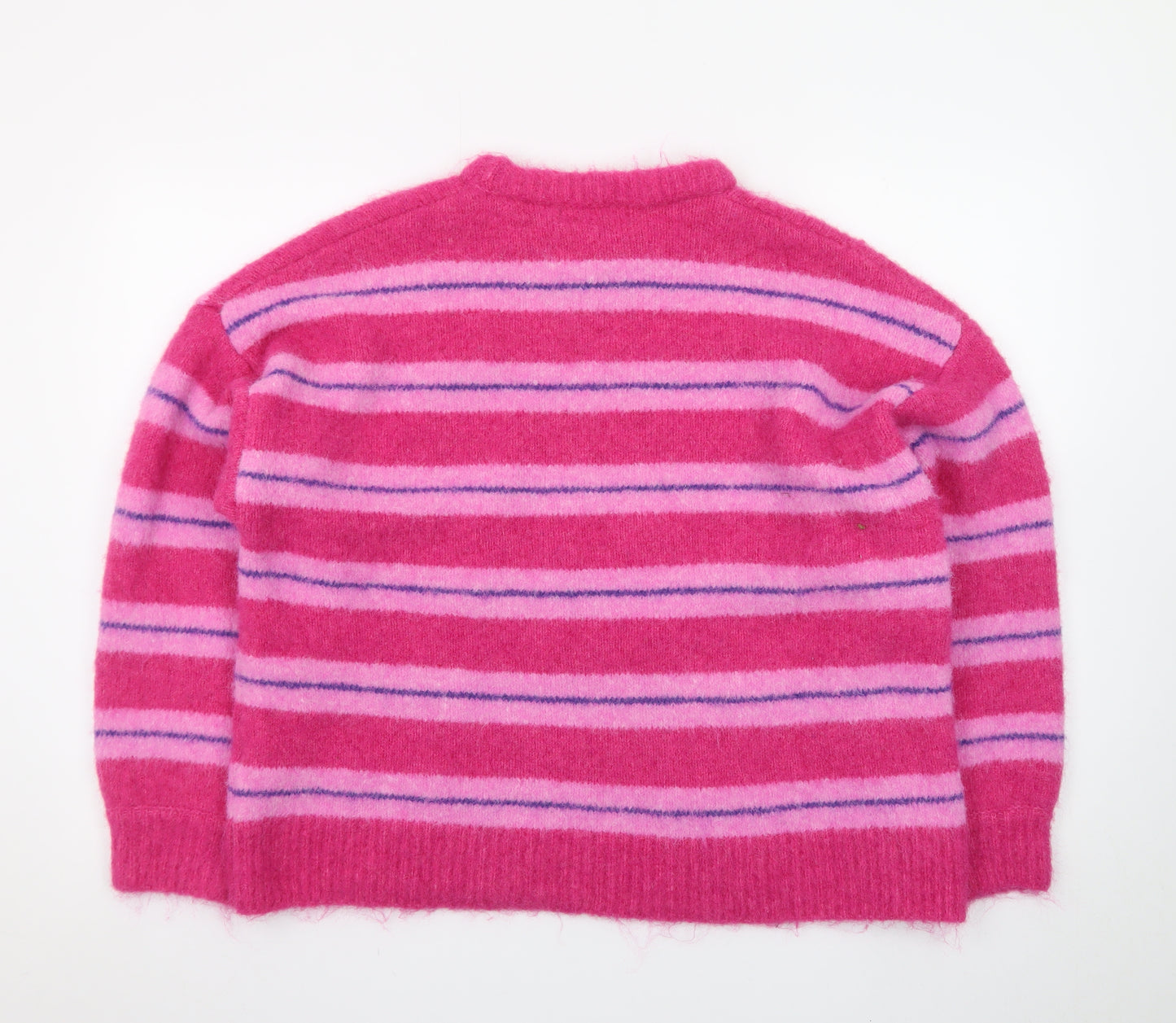 Bershka Women Pink Striped Crew Neck Knit Jumper XS