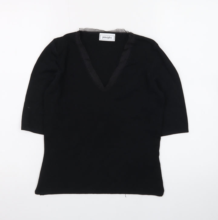 Principles Women's Black V-Neck 3/4 Sleeve Pullover Jumper Size 14
