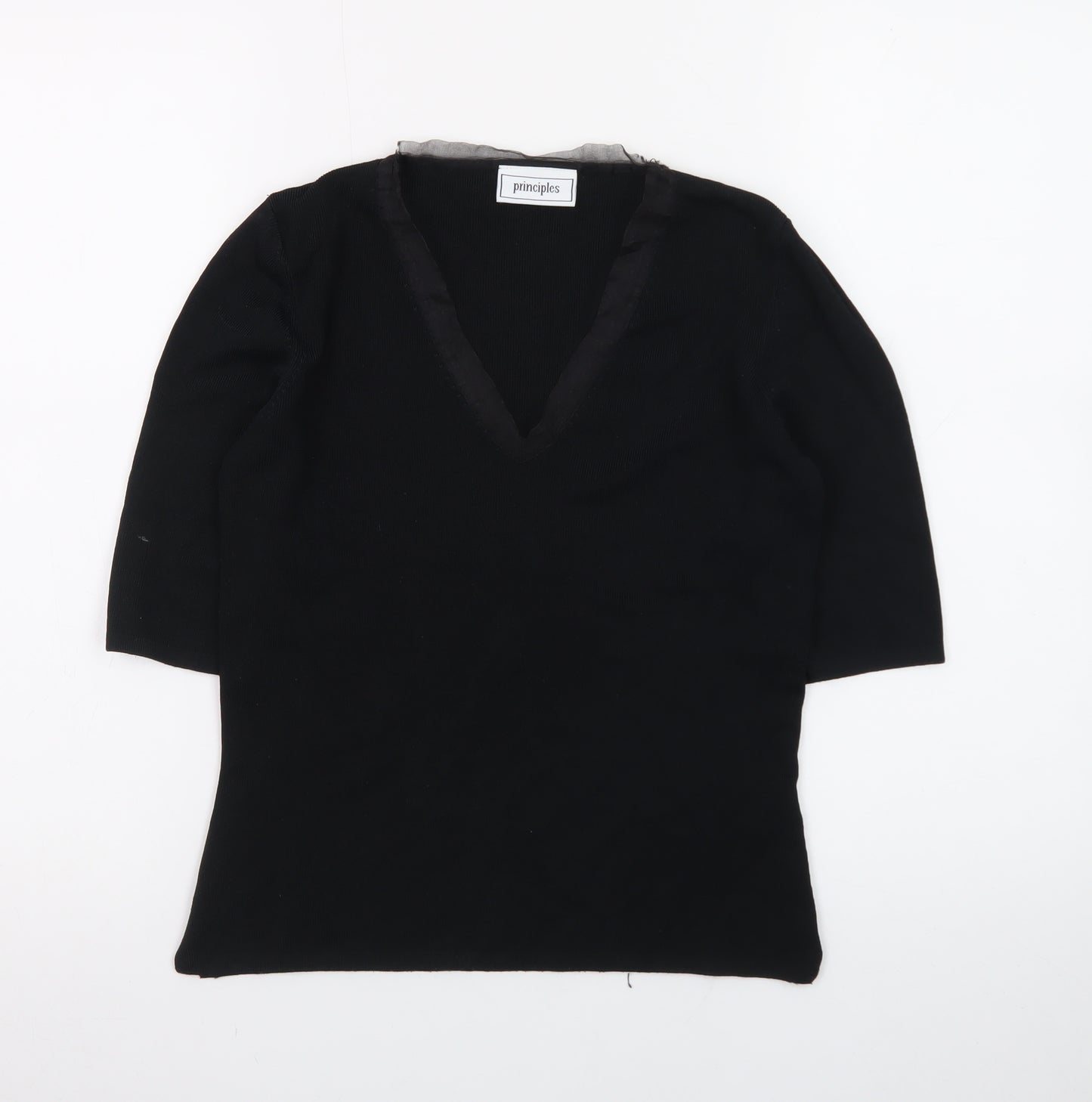 Principles Women's Black V-Neck 3/4 Sleeve Pullover Jumper Size 14