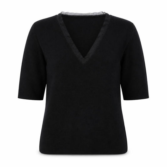 Front view of Principles Women's Black V-Neck 3/4 Sleeve jumper, size 14
