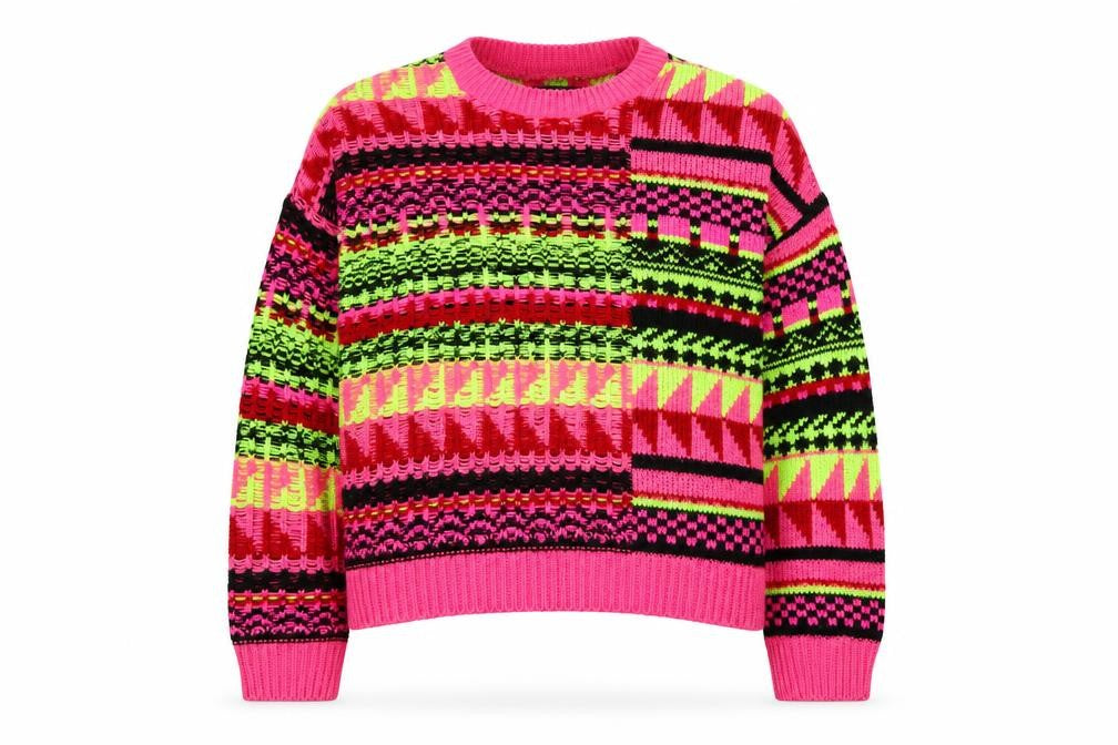Front view of ASOS DESIGN Women's Multicoloured Geometric Knit Jumper, size 12