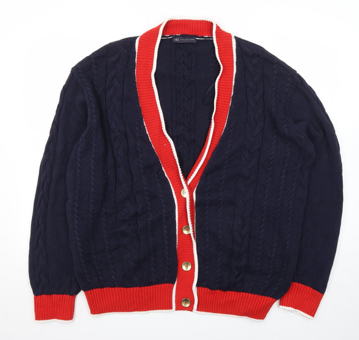Marks and Spencer Women's Blue Cable Knit V-Neck Cardigan XL