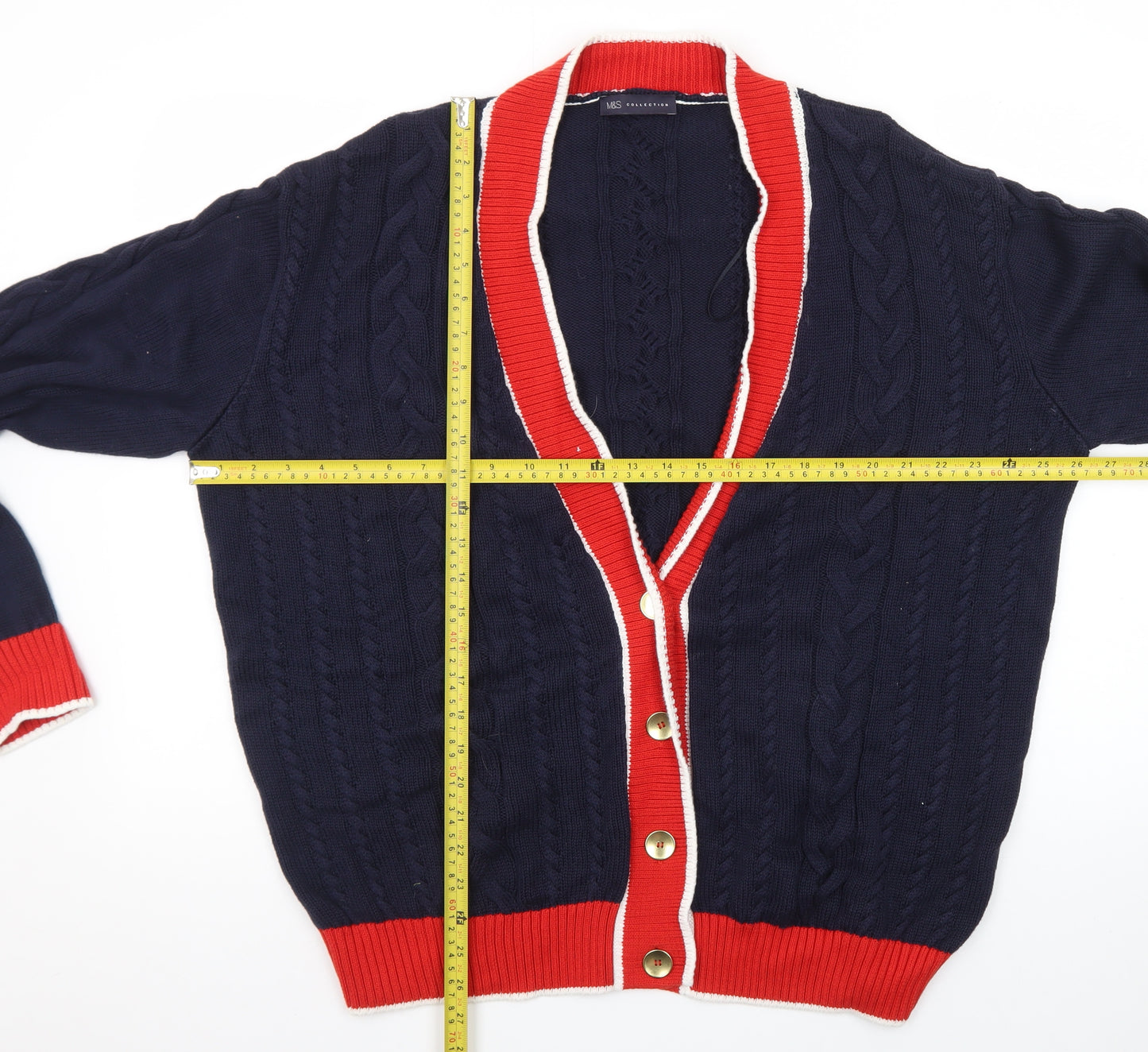 Marks and Spencer Women's Blue Cable Knit V-Neck Cardigan XL