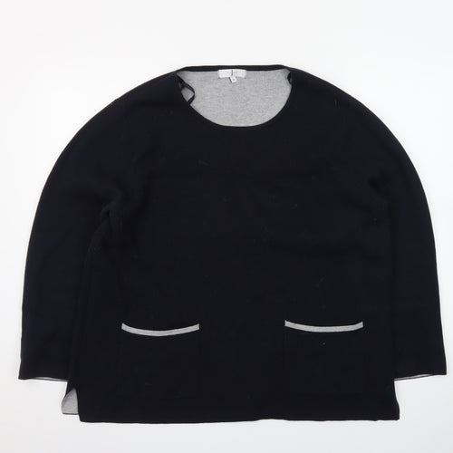 Jasper Conran Womens Black Cotton Blend Jumper Size 16 Round Neck Long Sleeve