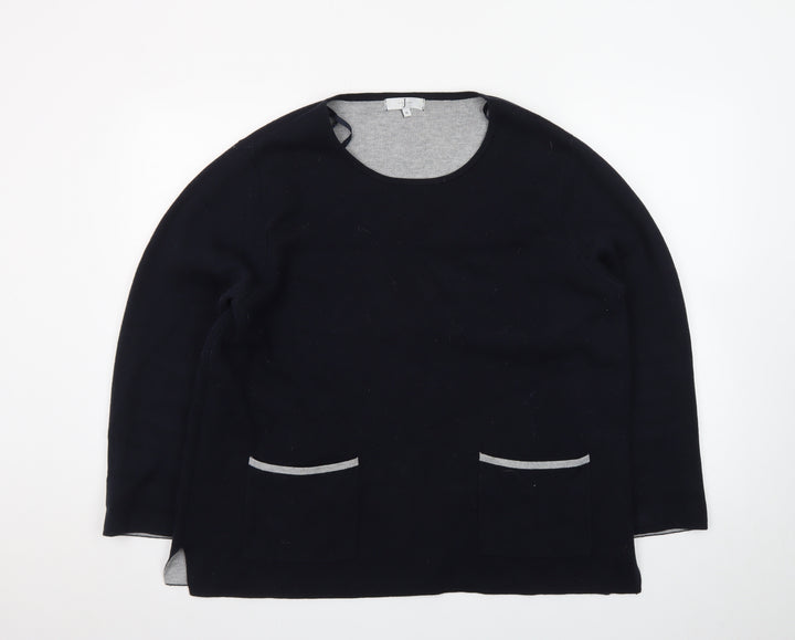 Jasper Conran Womens Black Cotton Blend Jumper Size 16 Round Neck Long Sleeve