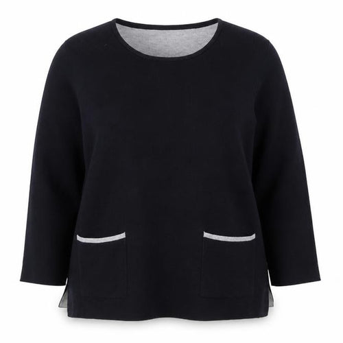 Jasper Conran Womens Black Cotton Blend Jumper Size 16 Round Neck Long Sleeve