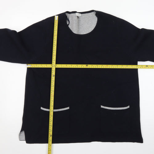 Jasper Conran Womens Black Cotton Blend Jumper Size 16 Round Neck Long Sleeve