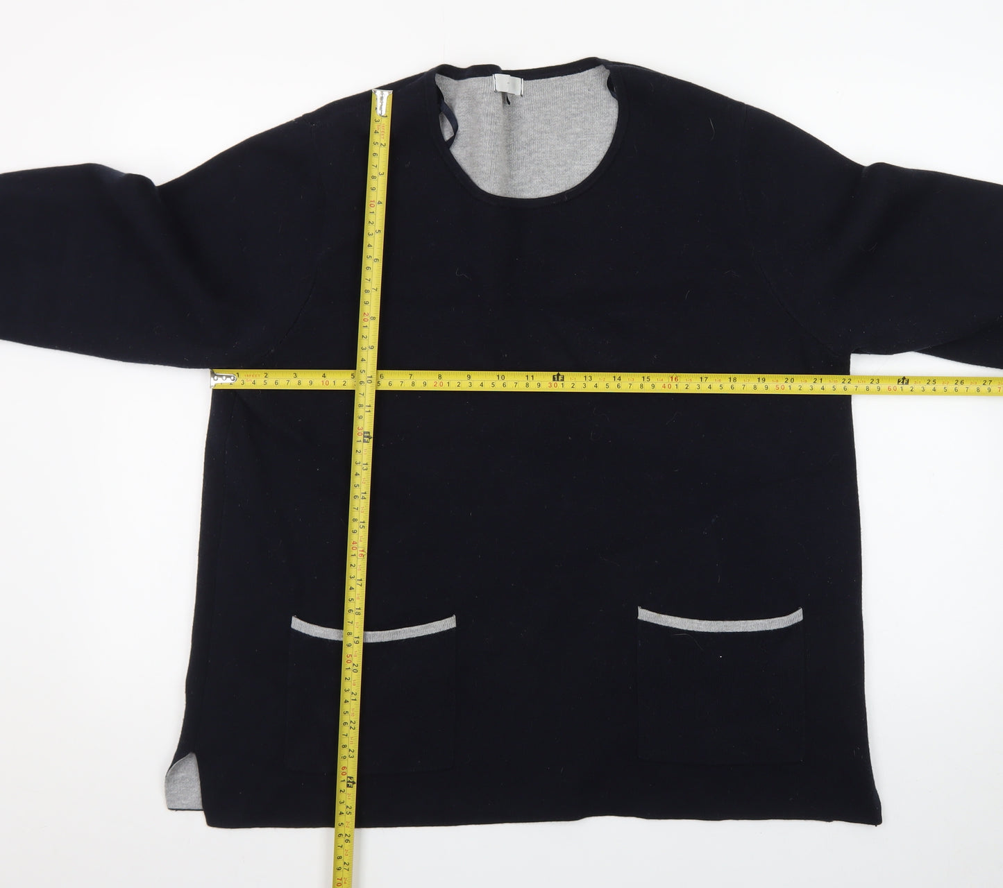 Jasper Conran Womens Black Cotton Blend Jumper Size 16 Round Neck Long Sleeve