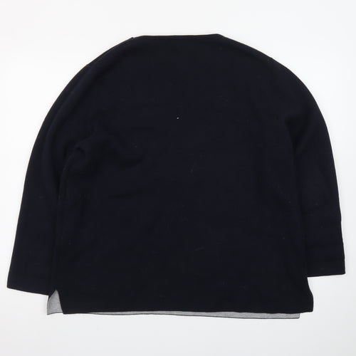Jasper Conran Womens Black Cotton Blend Jumper Size 16 Round Neck Long Sleeve