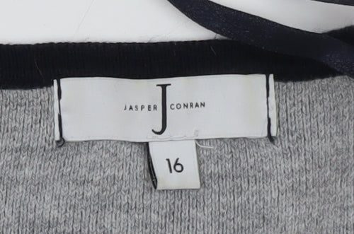 Jasper Conran Womens Black Cotton Blend Jumper Size 16 Round Neck Long Sleeve