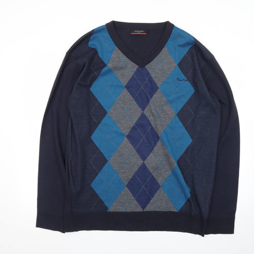 Pierre Cardin Men's Blue Argyle V-Neck Pullover Jumper XL
