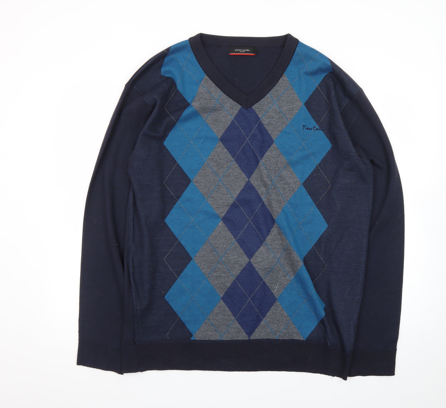 Pierre Cardin Men's Blue Argyle V-Neck Pullover Jumper XL