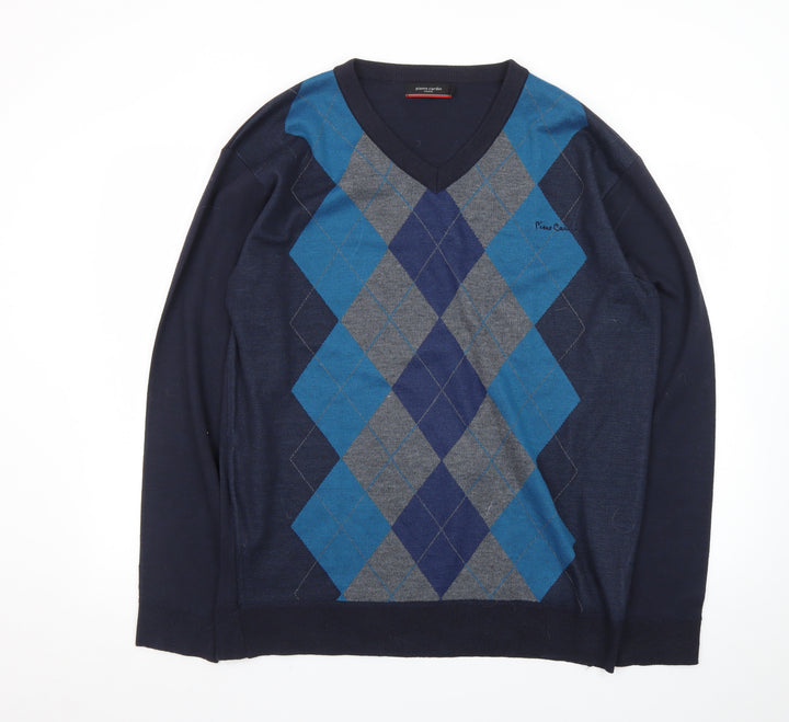 Pierre Cardin Men's Blue Argyle V-Neck Pullover Jumper XL