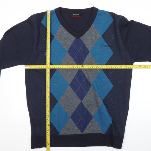 Pierre Cardin Men's Blue Argyle V-Neck Pullover Jumper XL
