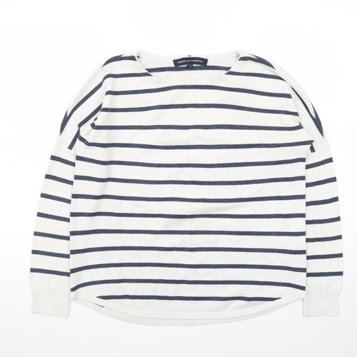 French Connection Women's White Striped Cotton Jumper XS
