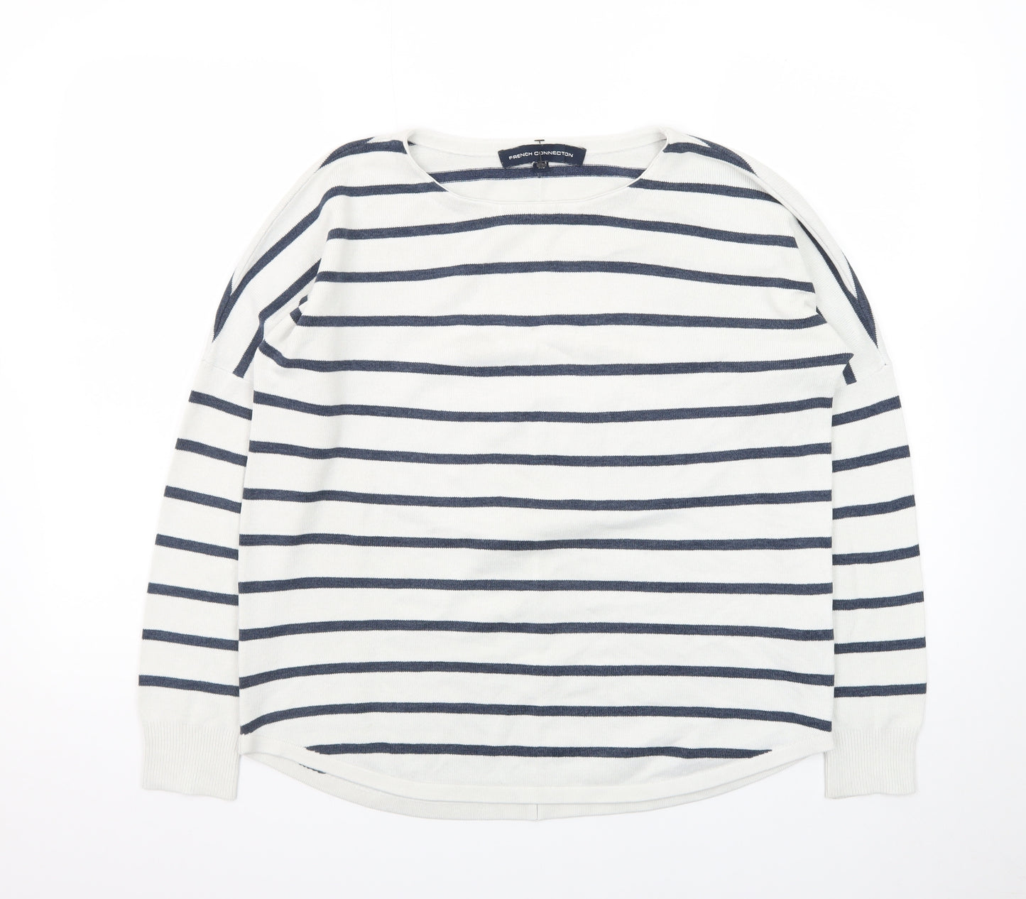 French Connection Women's White Striped Cotton Jumper XS