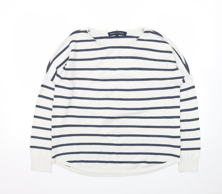 French Connection Women's White Striped Cotton Jumper XS