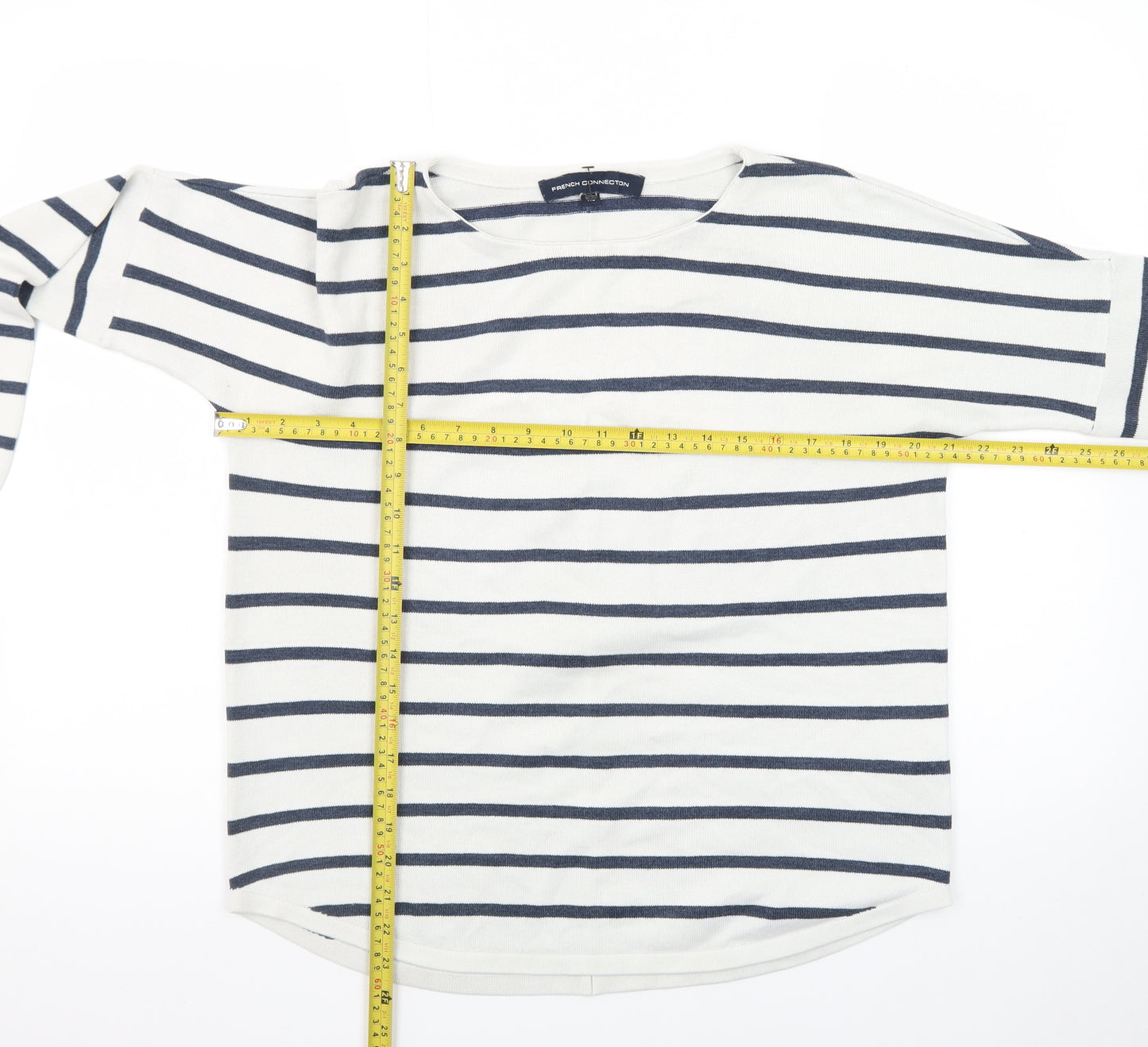 French Connection Women's White Striped Cotton Jumper XS