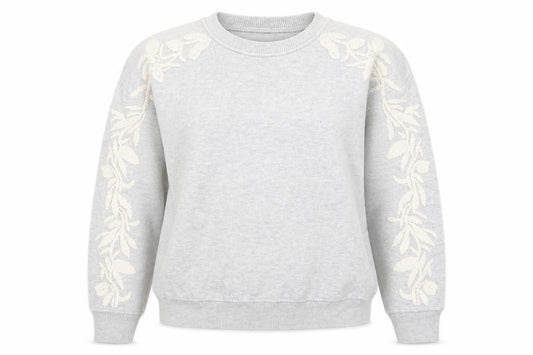 Front view of Mint Velvet Women's Grey Embroidered Crew Neck Jumper, size 10