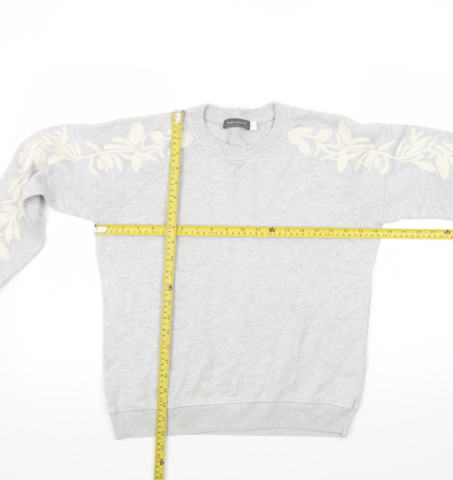 Mint Velvet Women's Grey Embroidered Crew Neck Jumper Size 10