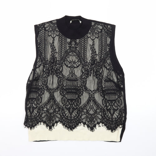 Oasis Womens Black Mock Neck Lace Sleeveless Knit Vest Size 14