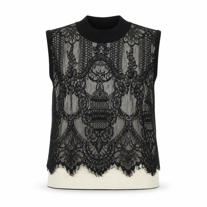 Oasis Womens Black Mock Neck Lace Sleeveless Knit Vest Size 14