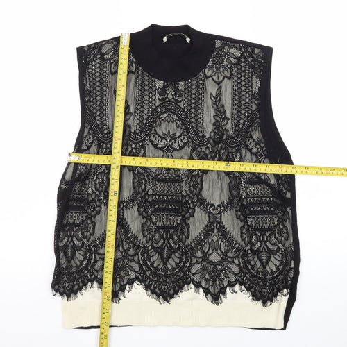 Oasis Womens Black Mock Neck Lace Sleeveless Knit Vest Size 14