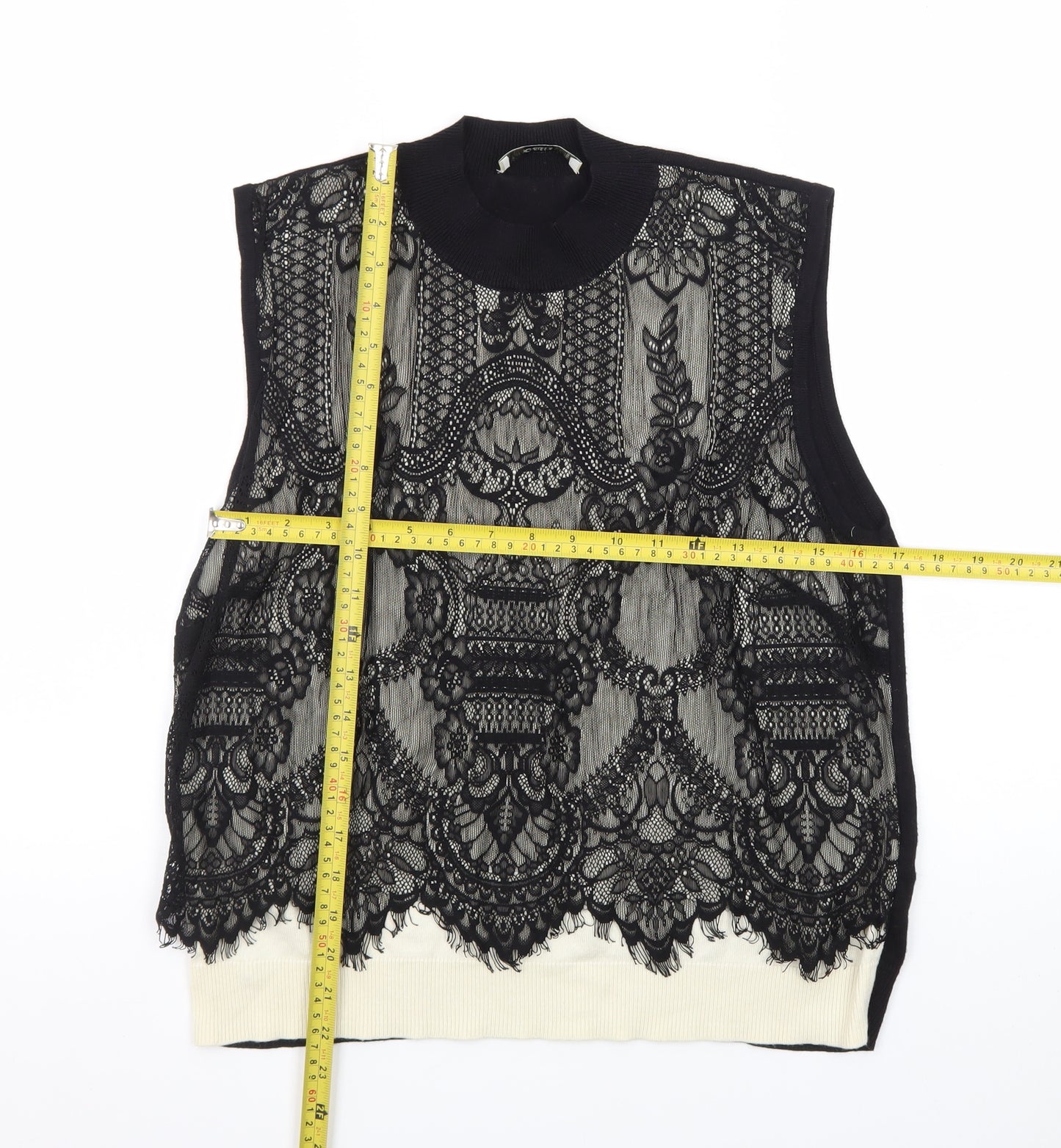 Oasis Womens Black Mock Neck Lace Sleeveless Knit Vest Size 14