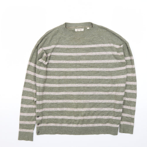 Fat Face Women's Green Striped Cotton Pullover Jumper UK 8