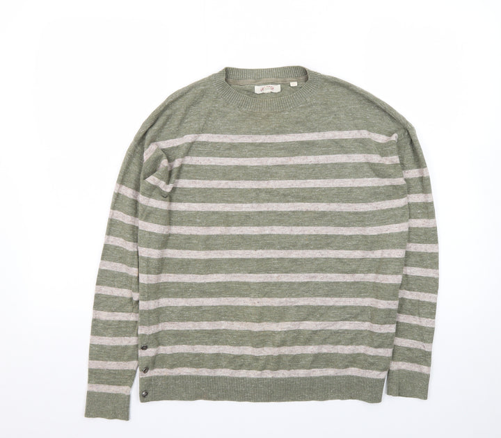 Fat Face Women's Green Striped Cotton Pullover Jumper UK 8