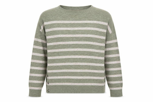 Front view of FatFace Women's Green Striped Cotton jumper UK 8
