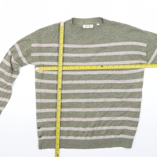 Fat Face Women's Green Striped Cotton Pullover Jumper UK 8