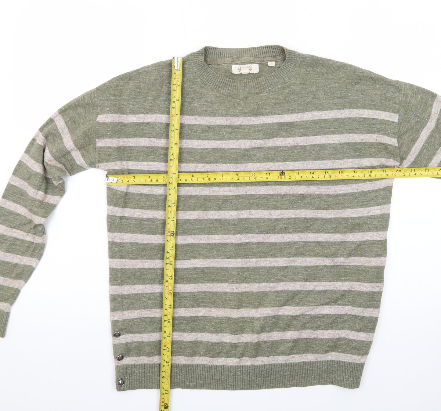 Fat Face Women's Green Striped Cotton Pullover Jumper UK 8