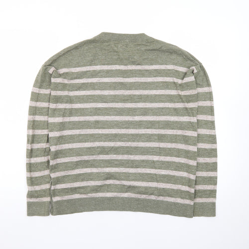 Fat Face Women's Green Striped Cotton Pullover Jumper UK 8