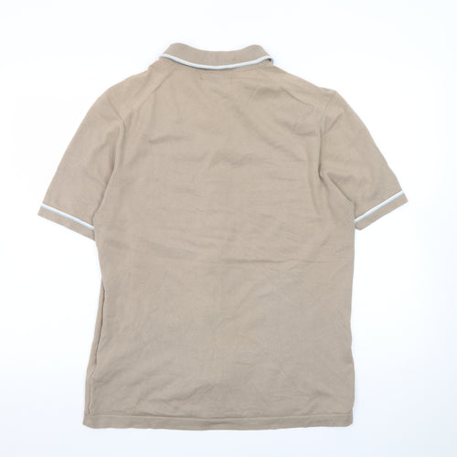 Marks and Spencer Men's Beige Short Sleeve Button-Up Polo Shirt Size M Cotton Rich