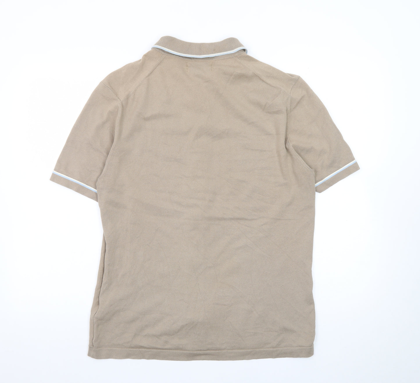 Marks and Spencer Men's Beige Short Sleeve Button-Up Polo Shirt Size M Cotton Rich