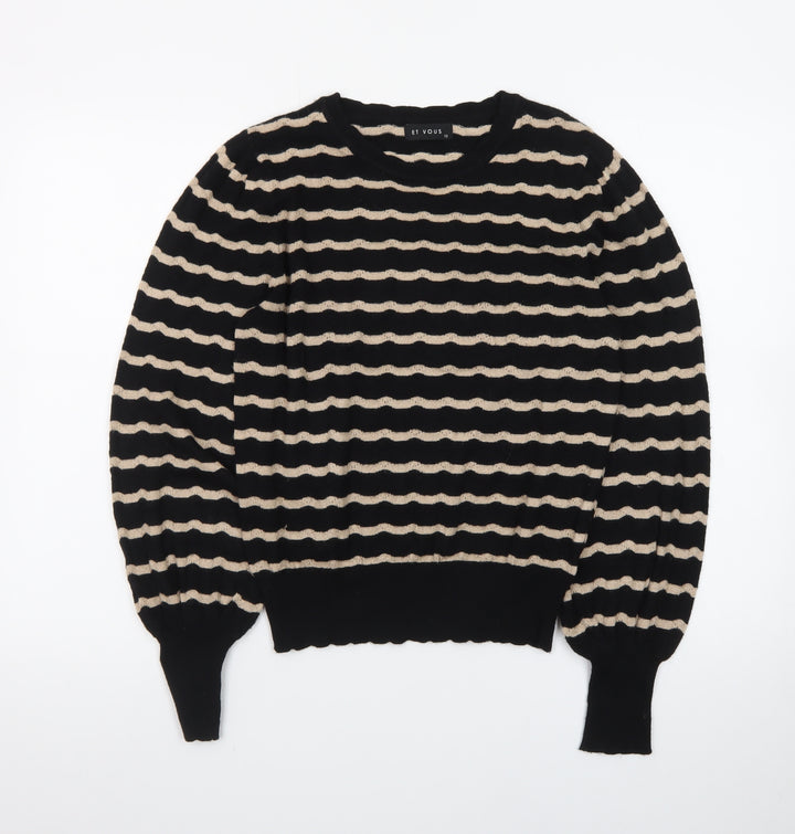 Et Vous Women's Black Beige Striped Crew Neck Jumper Size 12