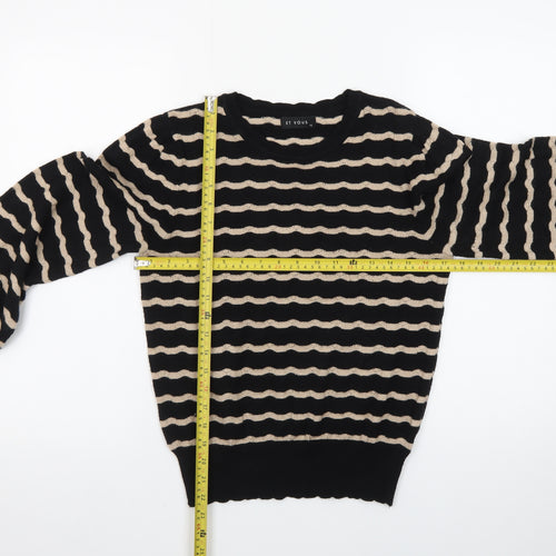 Et Vous Women's Black Beige Striped Crew Neck Jumper Size 12
