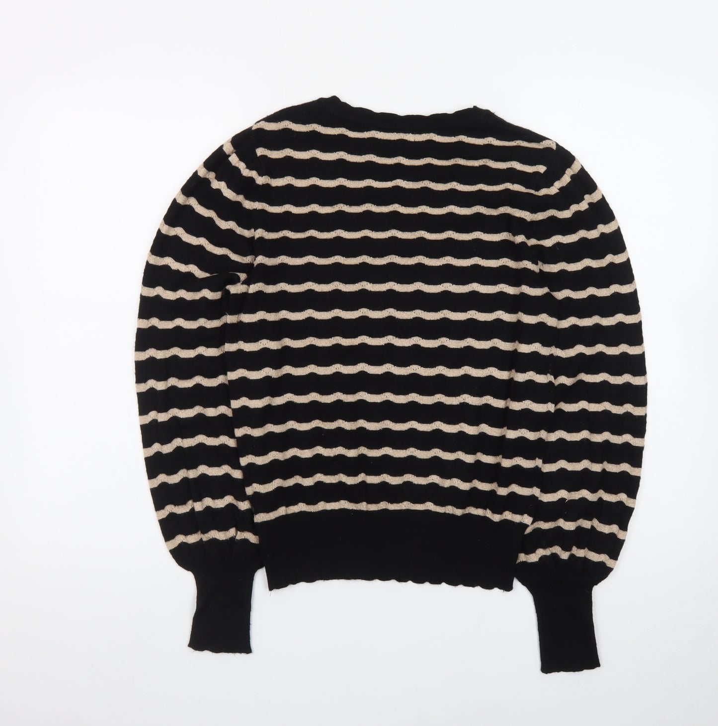 Et Vous Women's Black Beige Striped Crew Neck Jumper Size 12