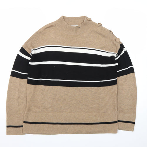 Next Women's Beige Striped Mock Neck Jumper Size 12