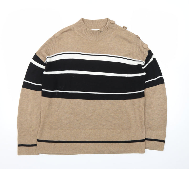 Next Women's Beige Striped Mock Neck Jumper Size 12